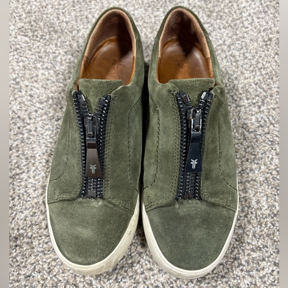 Frye Olive Green Suede Lena Zip Sneakers | Women’s 6 (Fits Like 7-7.5)
